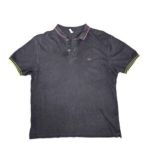 Sun68 Mens Polo Shirt - Dark Gray With Neon Green & Pink Accents size XXL